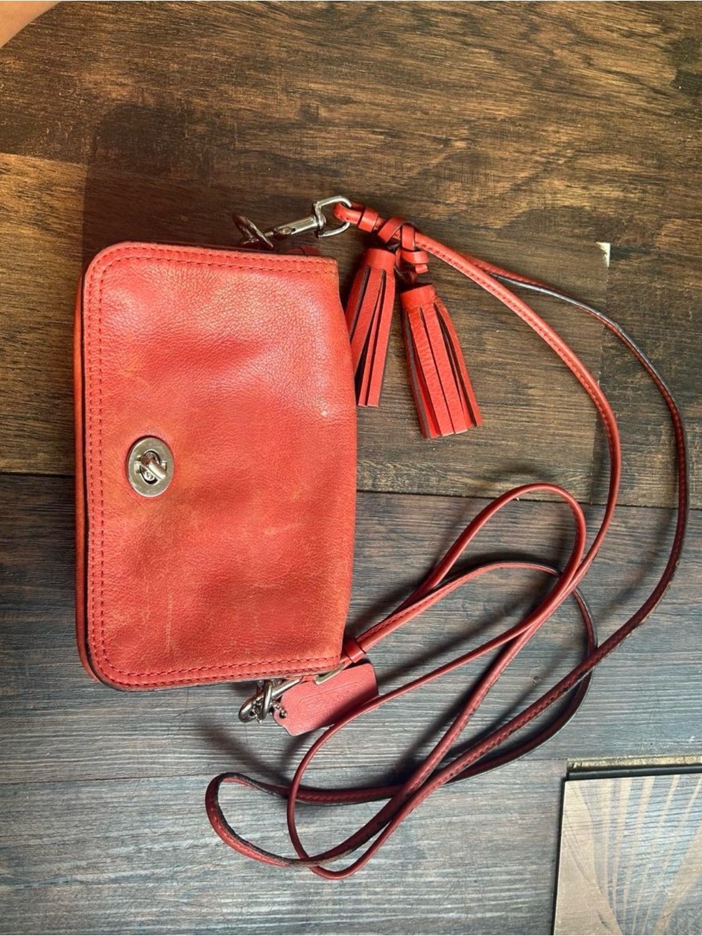 Coach Red Leather Crossbody with Tassel - Picture 2 of 4